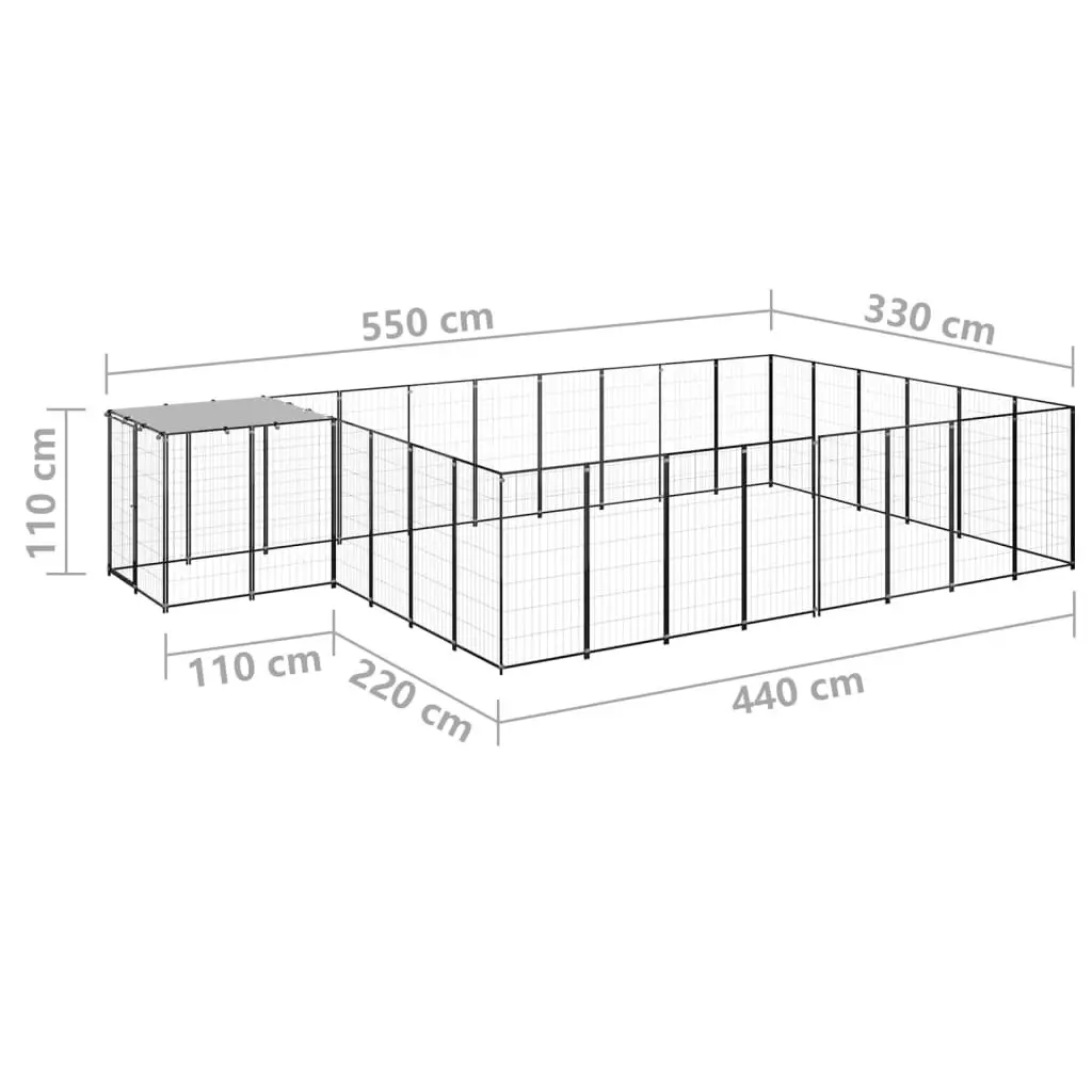 Dog Kennel Black 15.73 mÂ² Steel 3082214