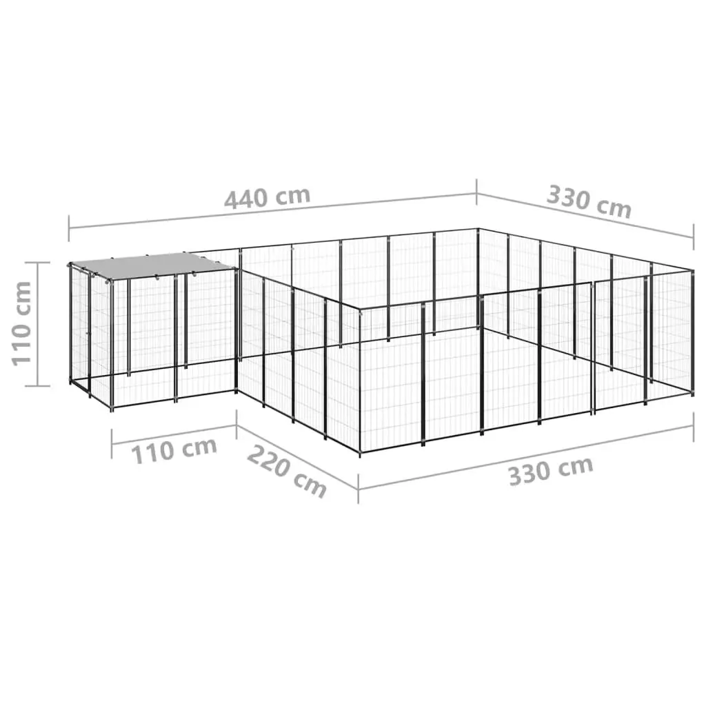 Dog Kennel Black 12.1 mÂ² Steel 3082213