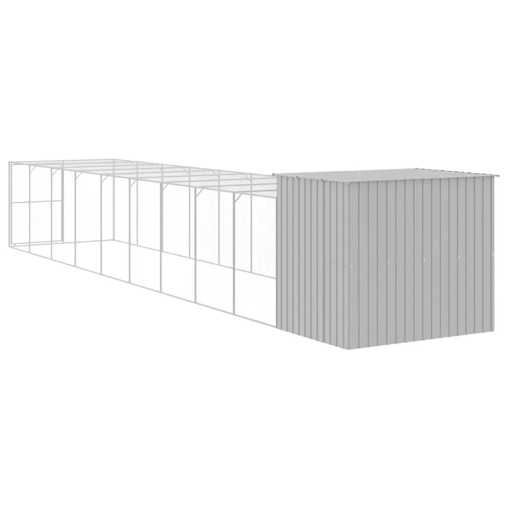 Dog House with Run Light Grey 214x1069x181 cm Galvanised Steel 3189141