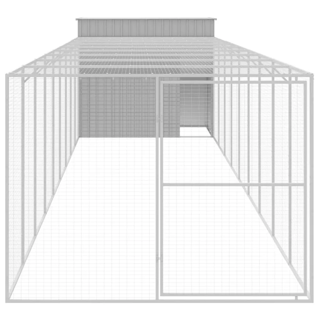 Dog House with Run Light Grey 214x1069x181 cm Galvanised Steel 3189141