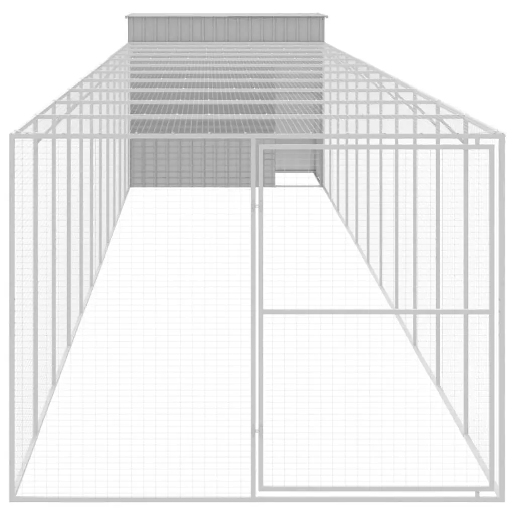 Dog House with Run Light Grey 214x1273x181 cm Galvanised Steel 3189142