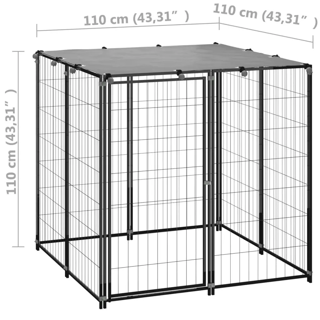 Dog Kennel Black 110x110x110 cm Steel 150781