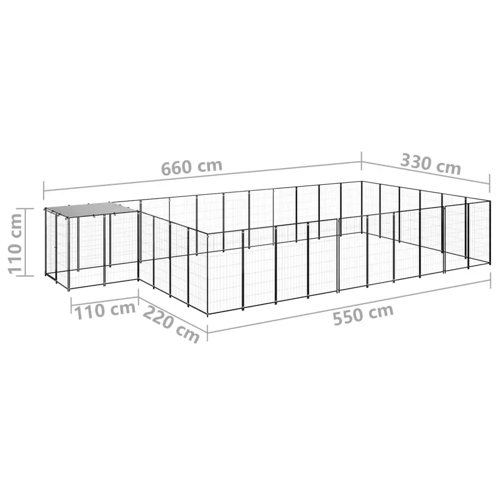 Dog Kennel Black 19.36 mÂ² Steel 3082215