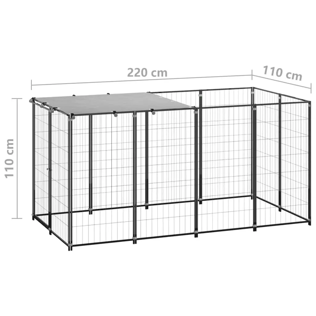 Dog Kennel Black 2.42 mÂ² Steel 3082199