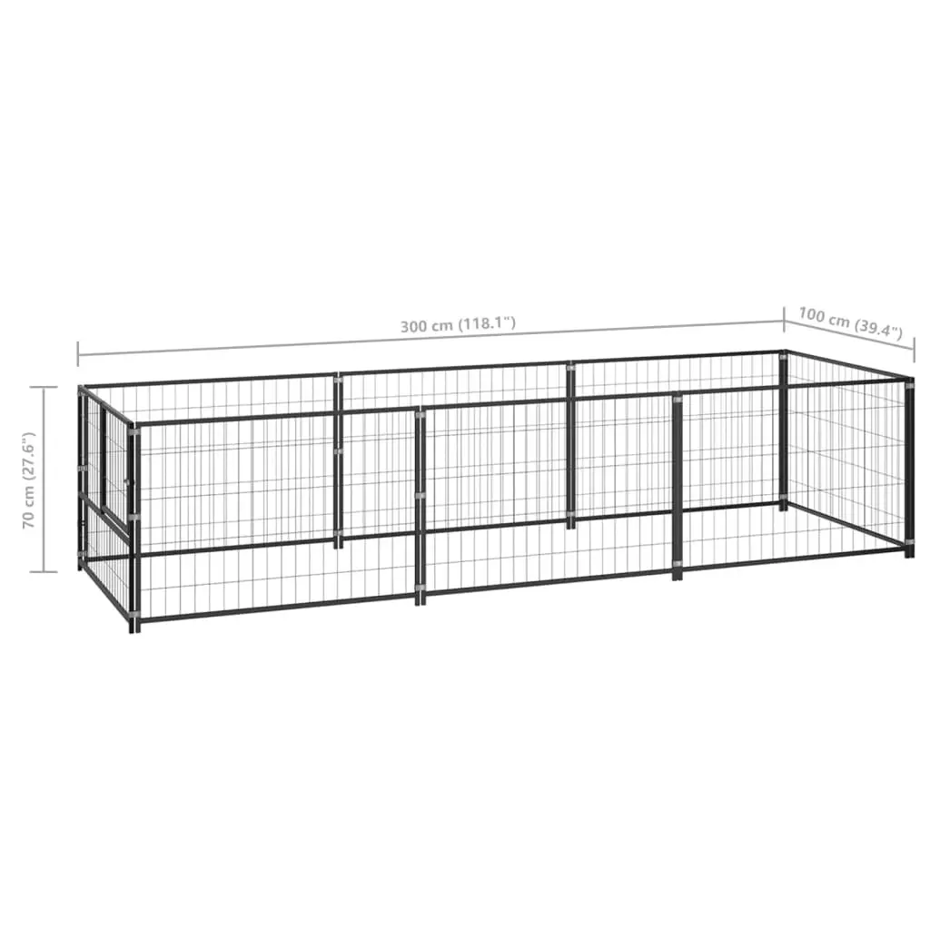 Dog Kennel Black 3 mÂ² Steel 3082093