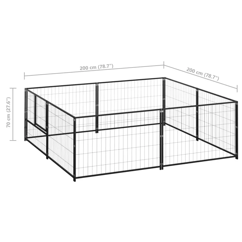 Dog Kennel Black 4 mÂ² Steel 3082109