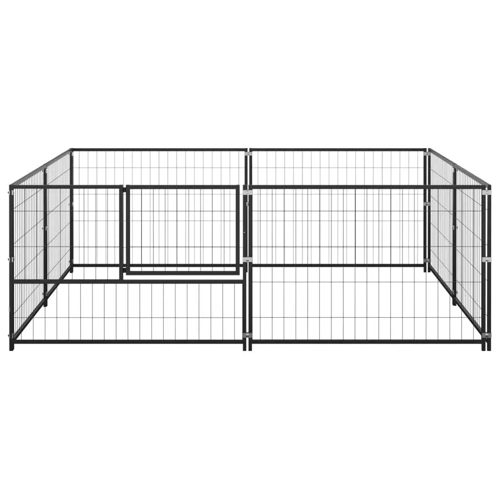 Dog Kennel Black 4 mÂ² Steel 3082109