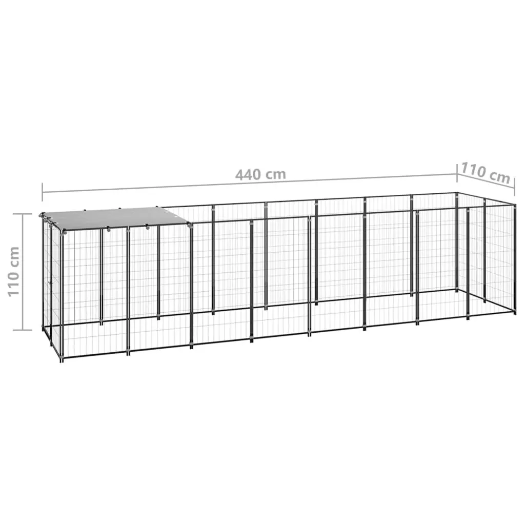 Dog Kennel Black 4.84 mÂ² Steel 3082200