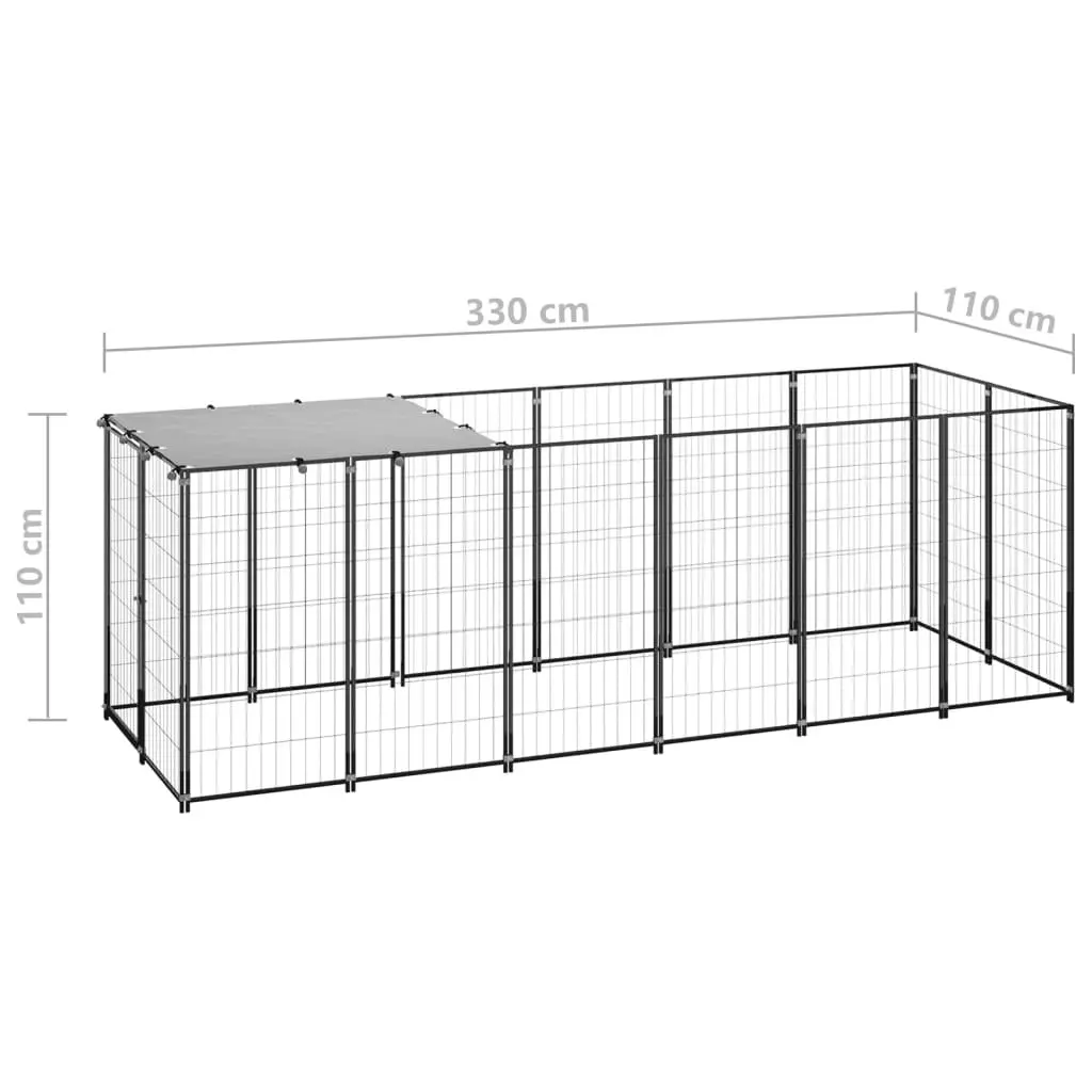 Dog Kennel Black 330x110x110 cm Steel 150782