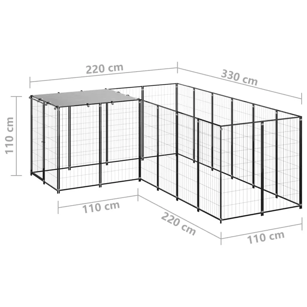 Dog Kennel Black 4.84 mÂ² Steel 3082211