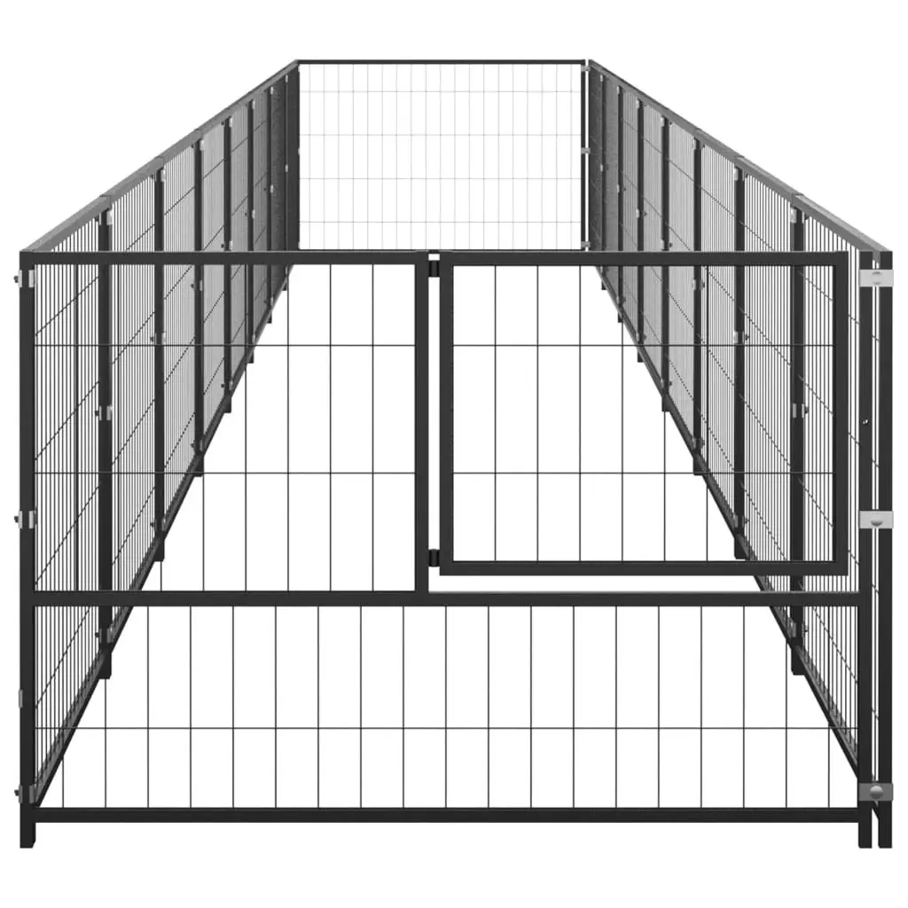 Dog Kennel Black 8 mÂ² Steel 3082098