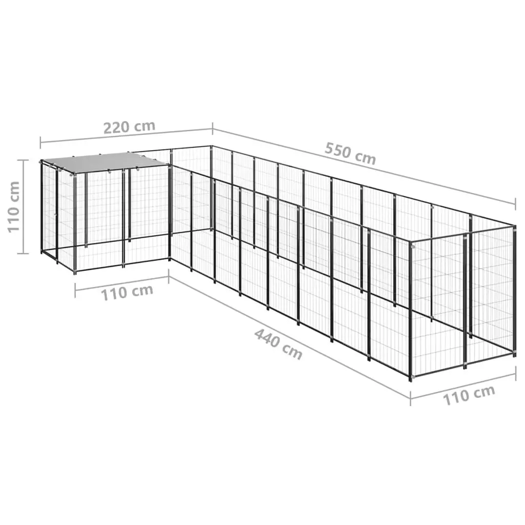 Dog Kennel Black 7.26 mÂ² Steel 3082237