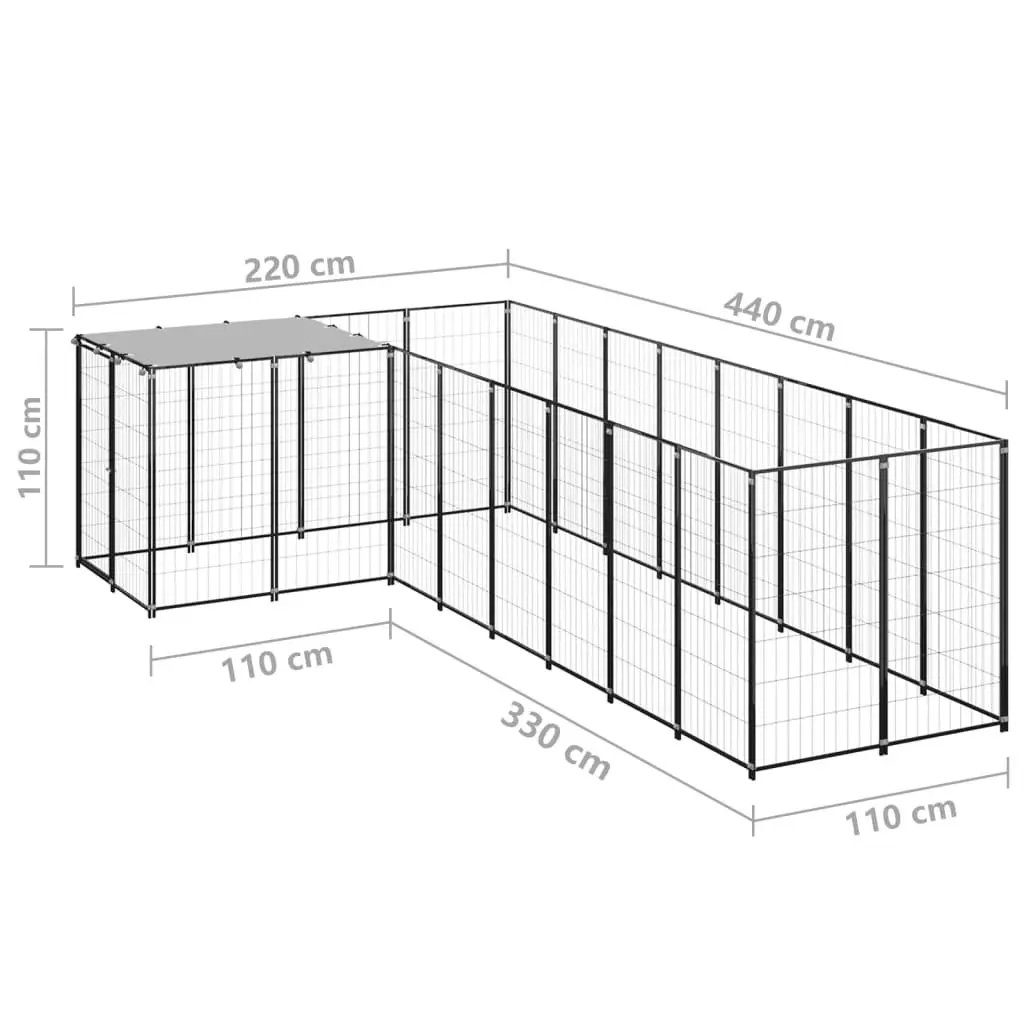 Dog Kennel Black 6.05 mÂ² Steel 3082225