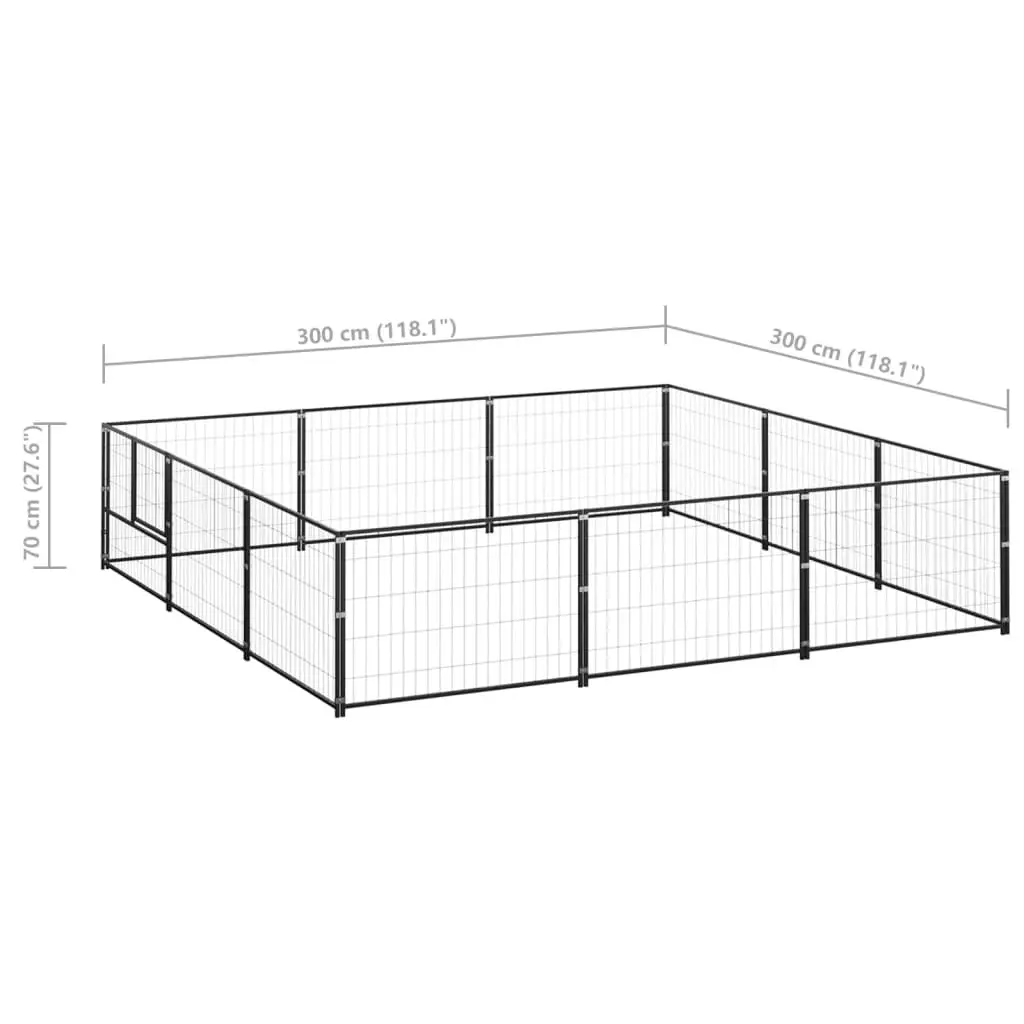 Dog Kennel Black 9 mÂ² Steel 3082127