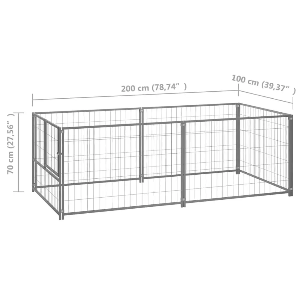 Dog Kennel Silver 200x100x70 cm Steel 150793