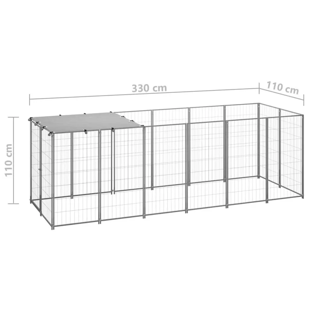 Dog Kennel Silver 330x110x110 cm Steel 150786