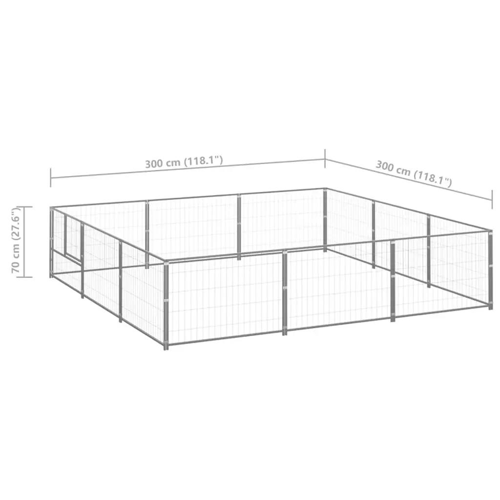 Dog Kennel Silver 9 mÂ² Steel 3082135