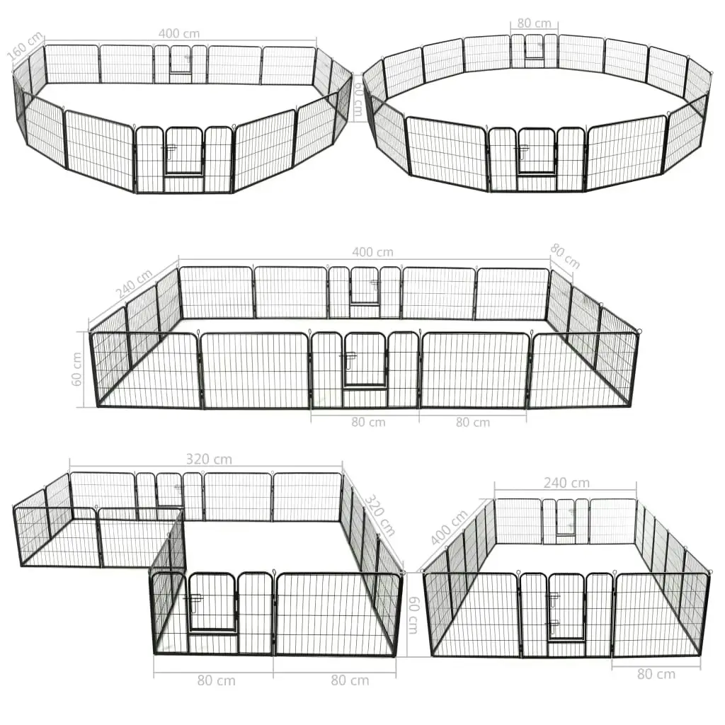 Dog Playpen 16 Panels Steel 60x80 cm Black 275492