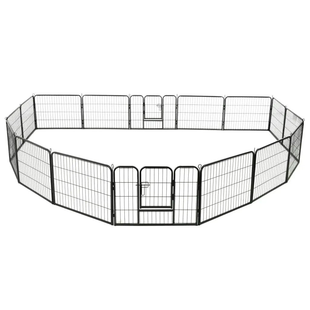 Dog Playpen 16 Panels Steel 60x80 cm Black 275492