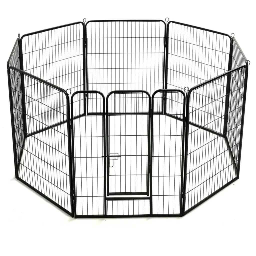 Dog Playpen 8 Panels Steel 80x100 cm Black 170574