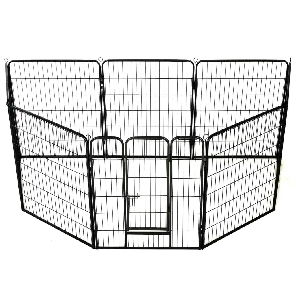 Dog Playpen 8 Panels Steel 80x100 cm Black 170574