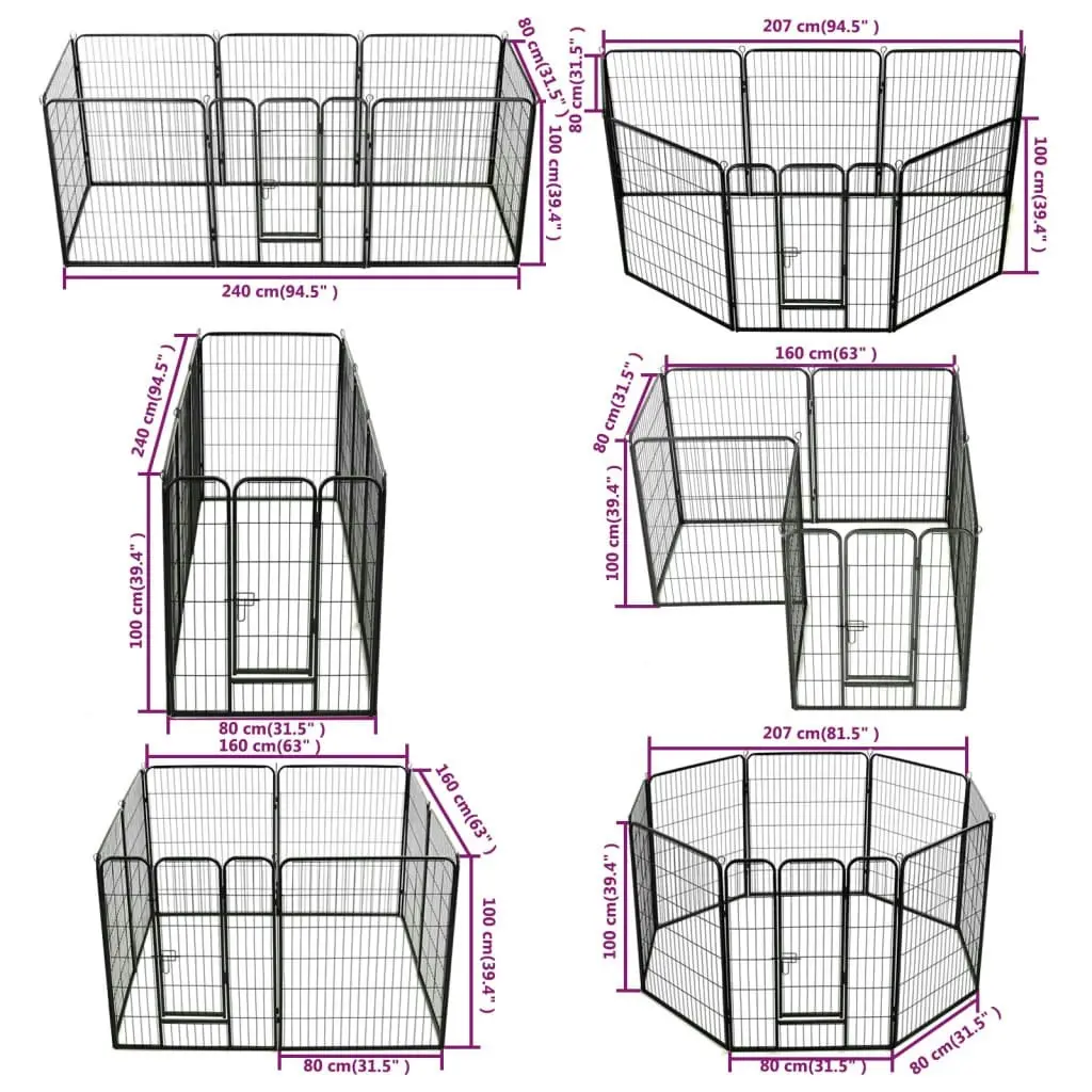 Dog Playpen 8 Panels Steel 80x100 cm Black 170574