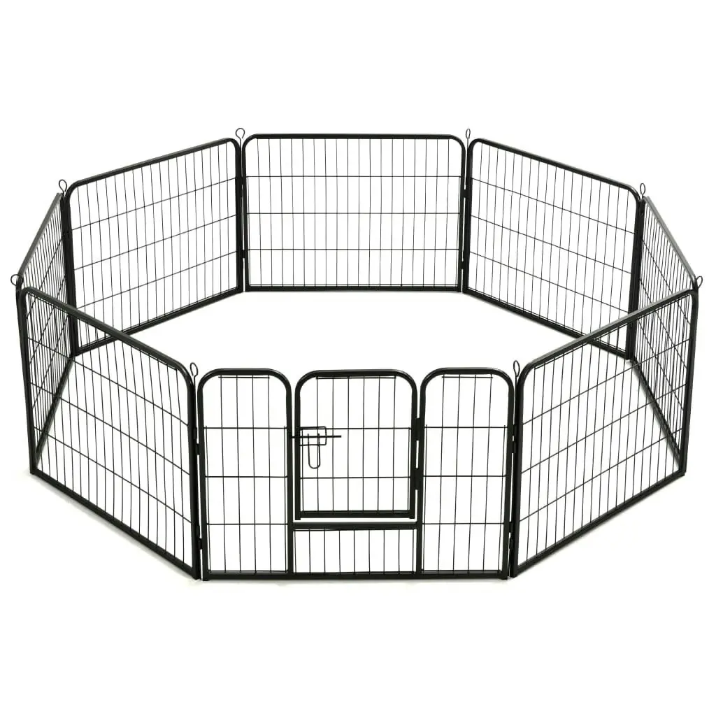 Dog Playpen 8 Panels Steel 80x60 cm Black 170572