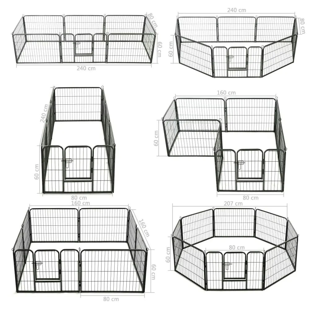 Dog Playpen 8 Panels Steel 80x60 cm Black 170572