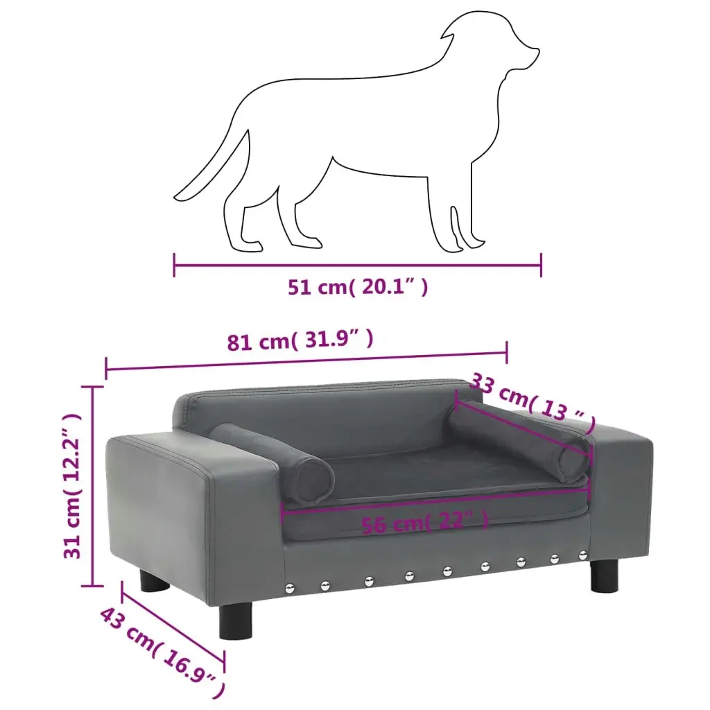 Dog Sofa Grey 81x43x31 cm Plush and Faux Leather 170953