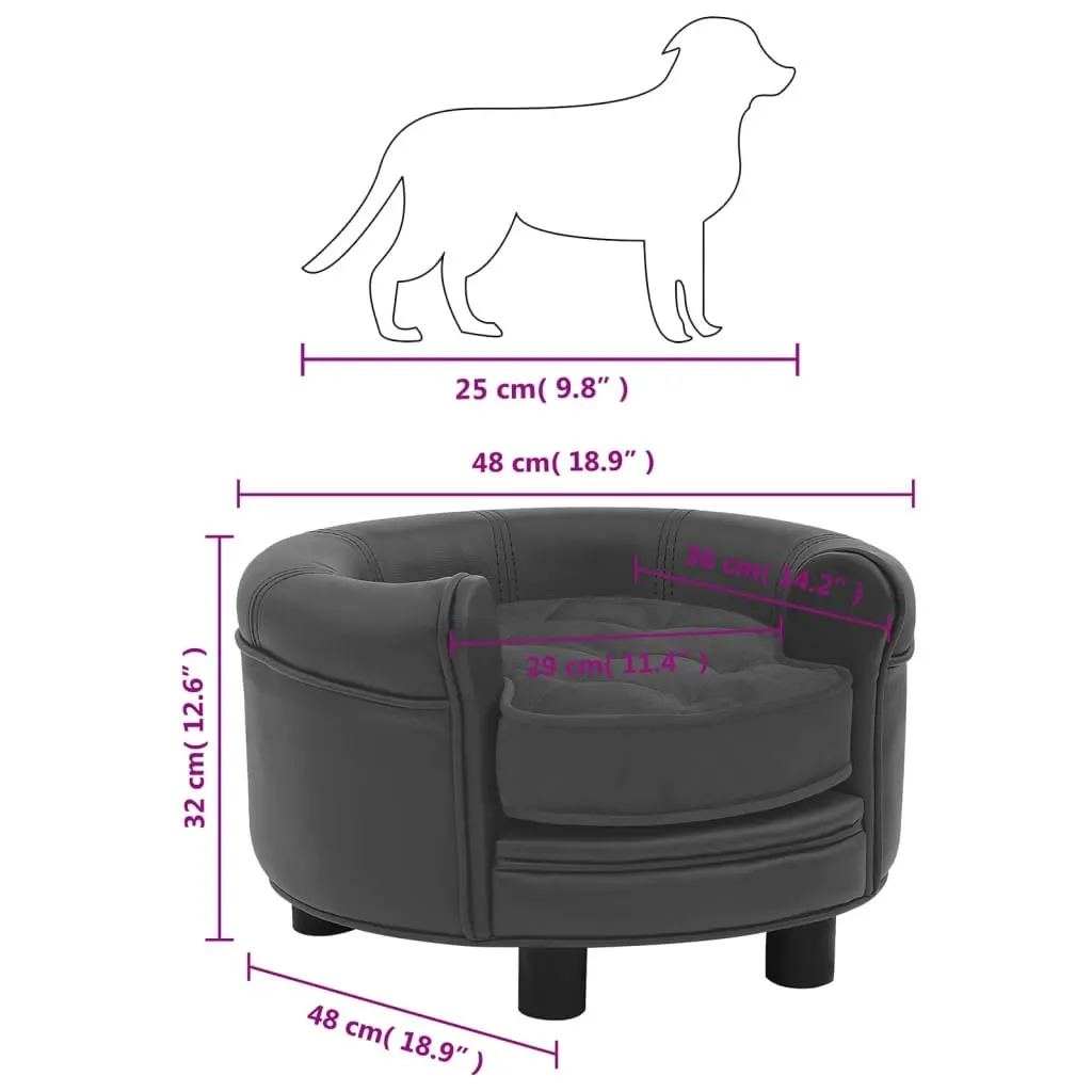 Dog Sofa Dark Grey 48x48x32 cm Plush and Faux Leather 171049