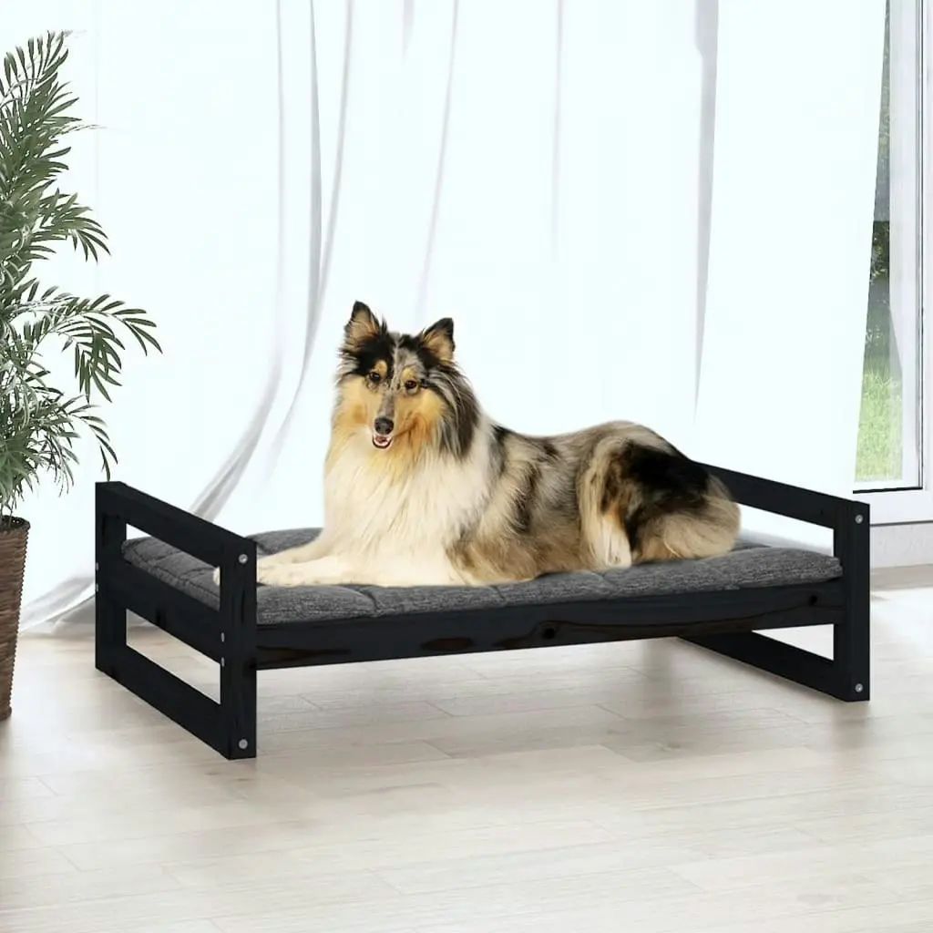 Dog Bed Black 95.5x65.5x28 cm Solid Pine Wood 821486