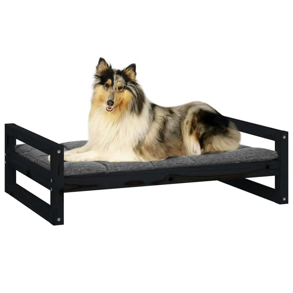 Dog Bed Black 95.5x65.5x28 cm Solid Pine Wood 821486