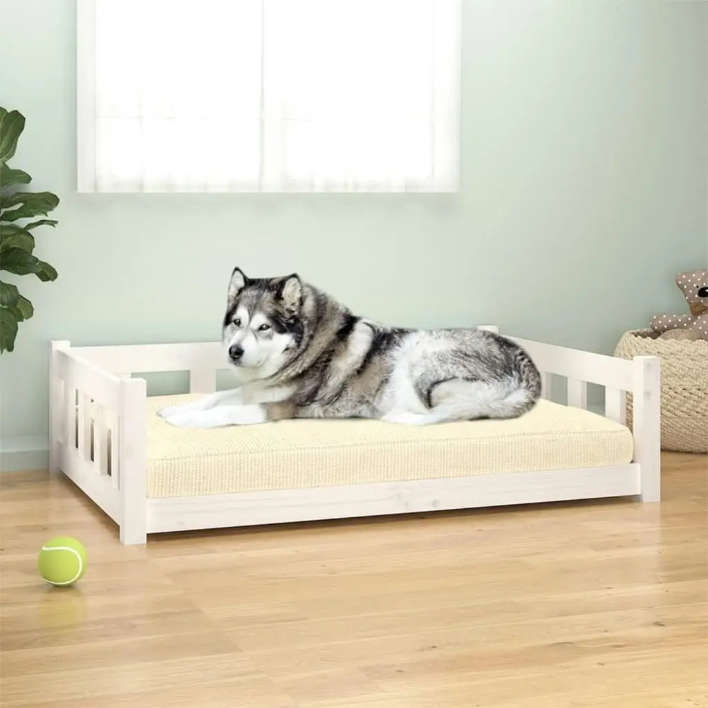 Dog Bed White 105.5x75.5x28 cm Solid Wood Pine 833258