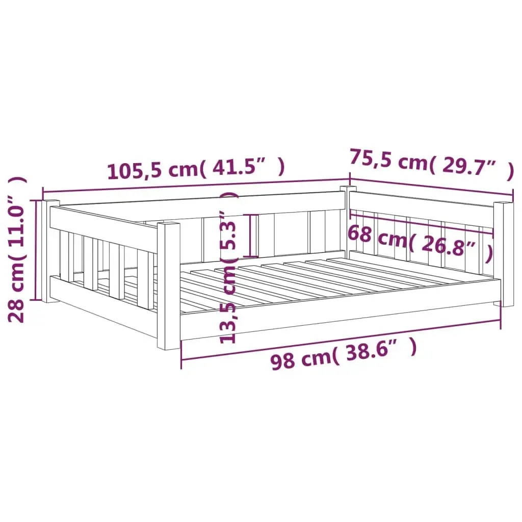 Dog Bed White 105.5x75.5x28 cm Solid Wood Pine 833258