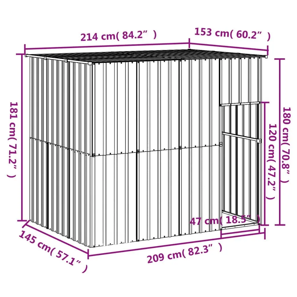 Dog House with Roof Light Grey 214x153x181 cm Galvanised Steel 172372