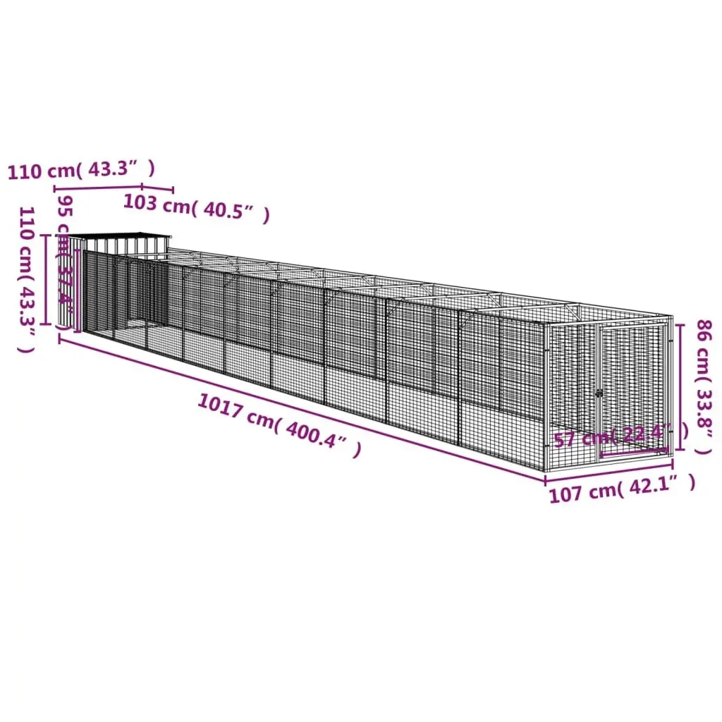 Dog House with Run Anthracite 110x1017x110 cm Galvanised Steel 3189082