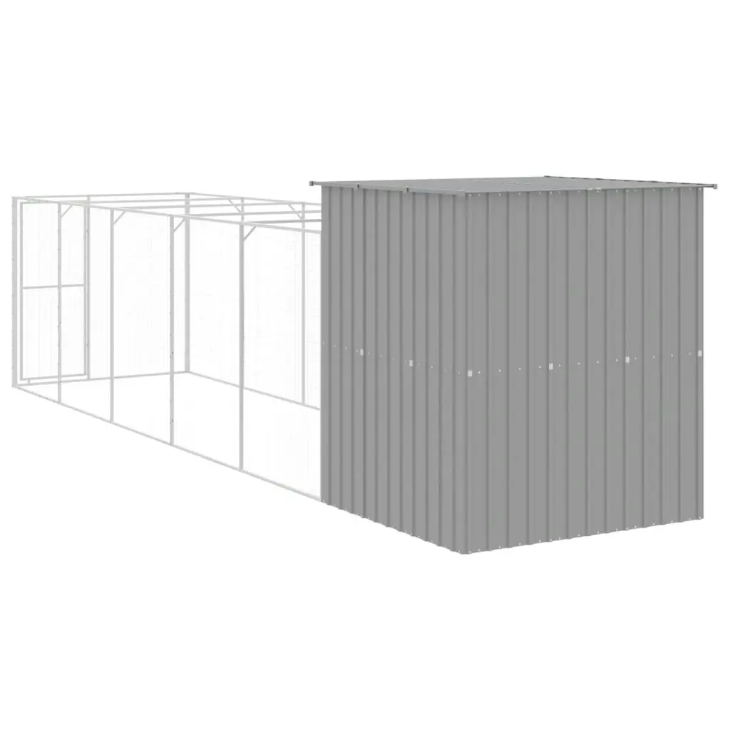 Dog House with Run Light Grey 165x659x181 cm Galvanised Steel 3189105