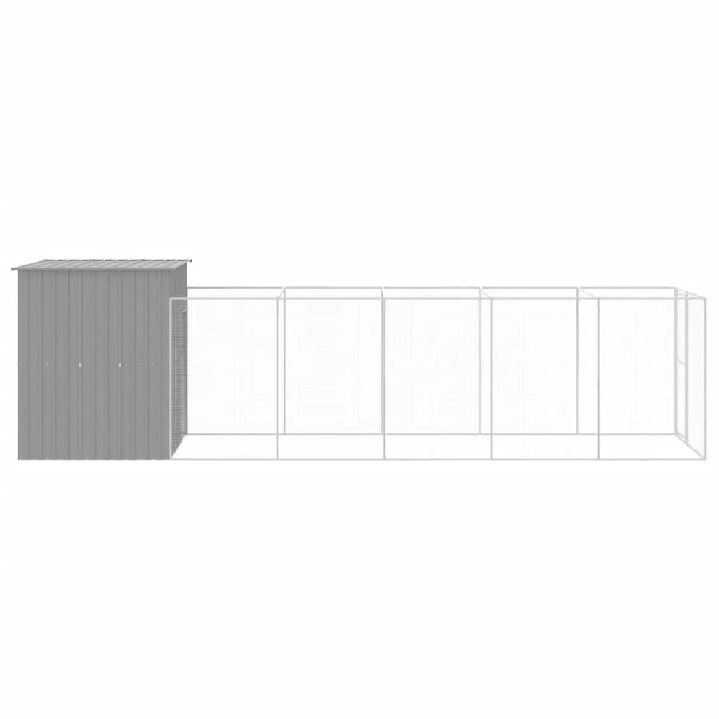 Dog House with Run Light Grey 165x659x181 cm Galvanised Steel 3189105