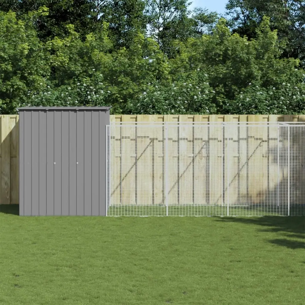 Dog House with Run Light Grey 165x659x181 cm Galvanised Steel 3189105