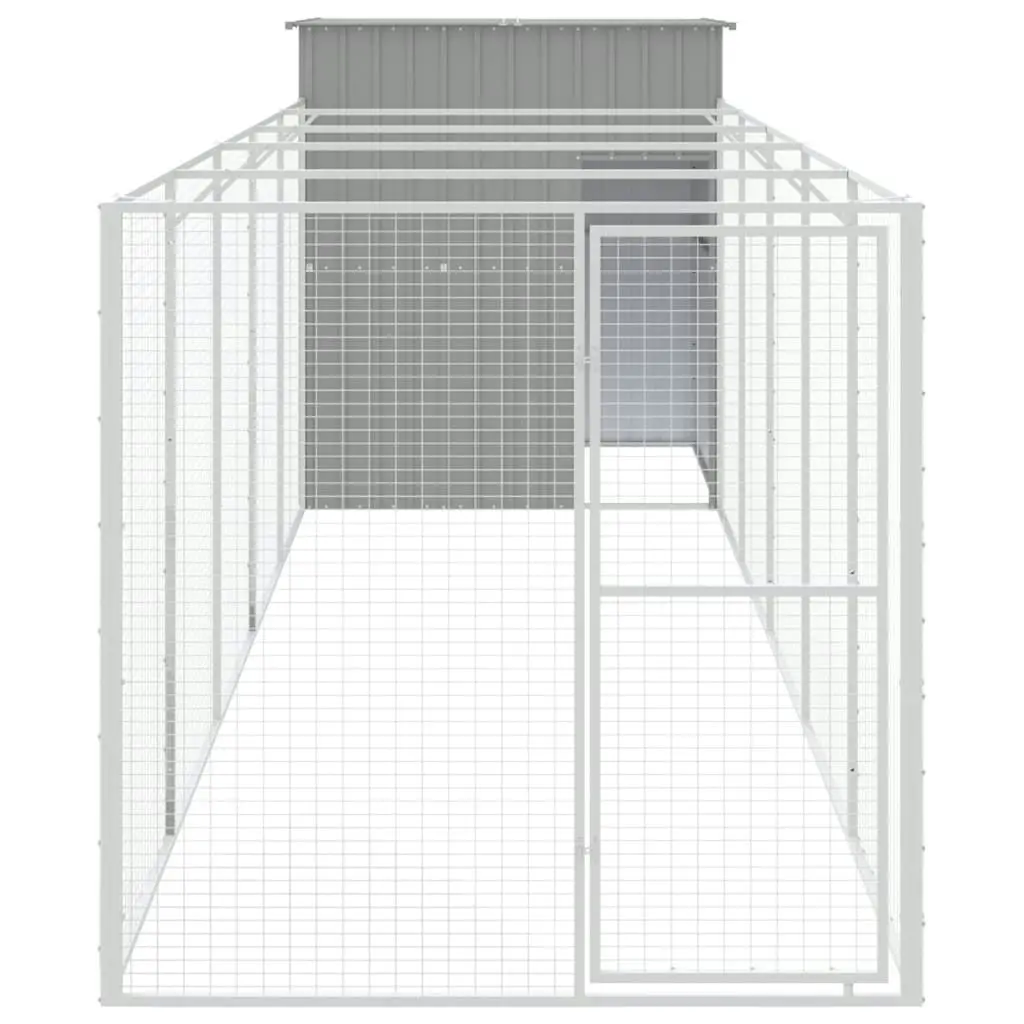 Dog House with Run Light Grey 165x659x181 cm Galvanised Steel 3189105