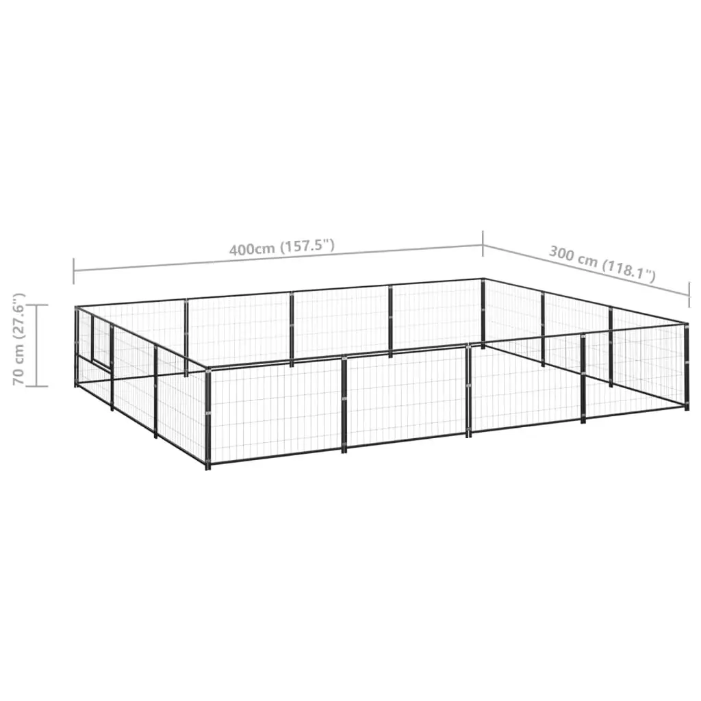 Dog Kennel Black 12 mÂ² Steel 3082128