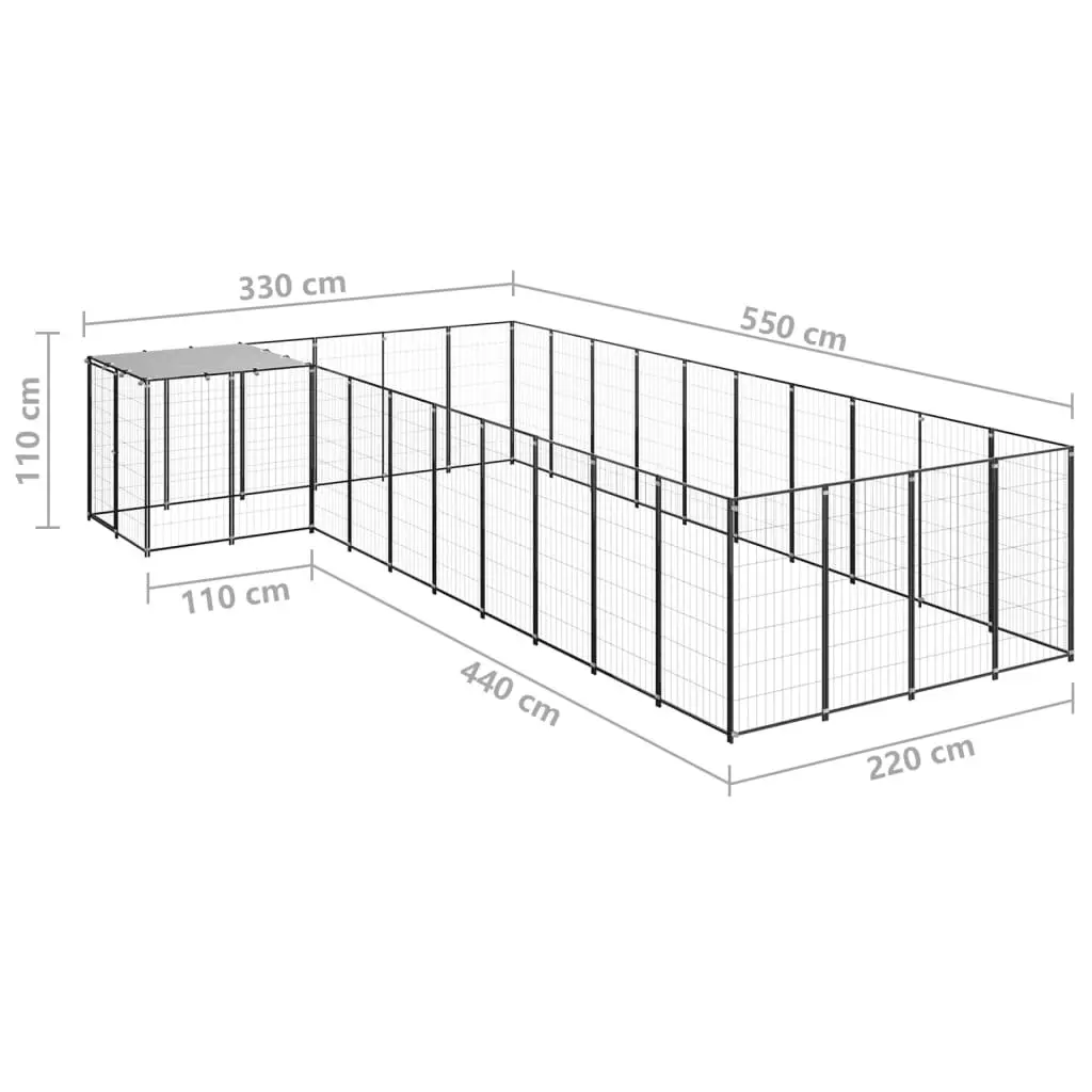 Dog Kennel Black 13.31 mÂ² Steel 3082238