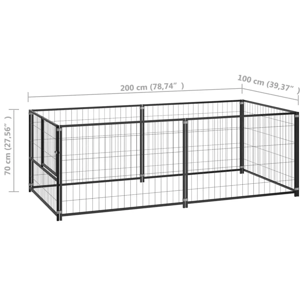 Dog Kennel Black 200x100x70 cm Steel 150790