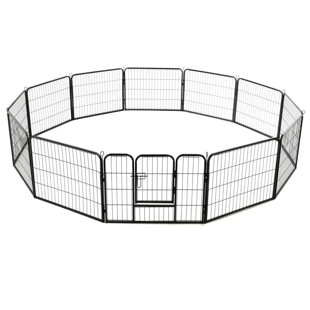 Dog Playpen 12 Panels Steel 80x60 cm Black 170573