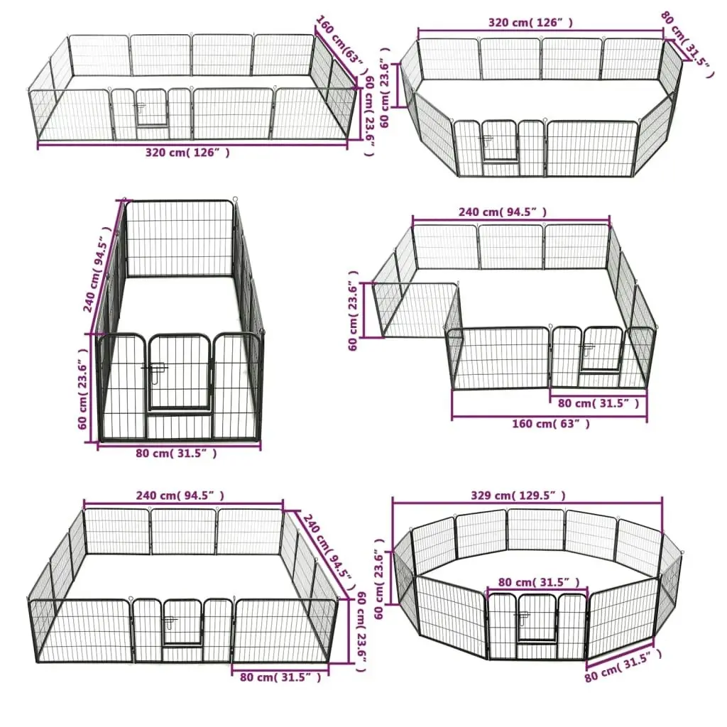 Dog Playpen 12 Panels Steel 80x60 cm Black 170573