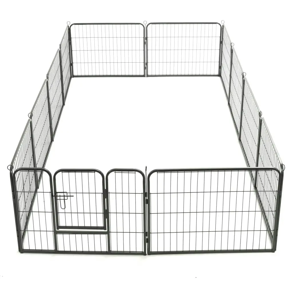 Dog Playpen 12 Panels Steel 80x60 cm Black 170573