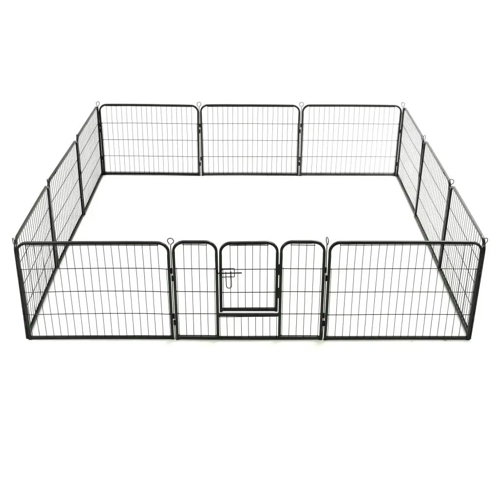 Dog Playpen 12 Panels Steel 80x60 cm Black 170573