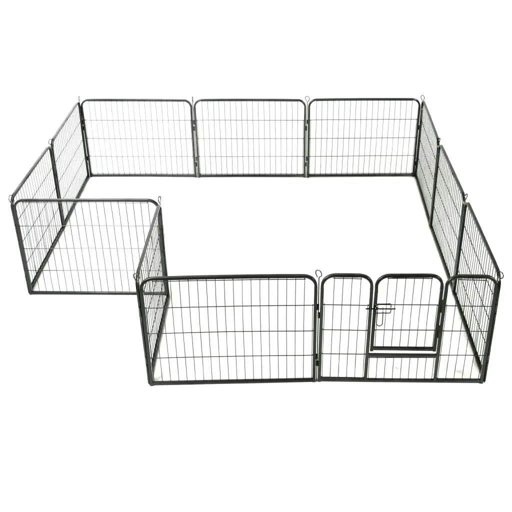 Dog Playpen 12 Panels Steel 80x60 cm Black 170573