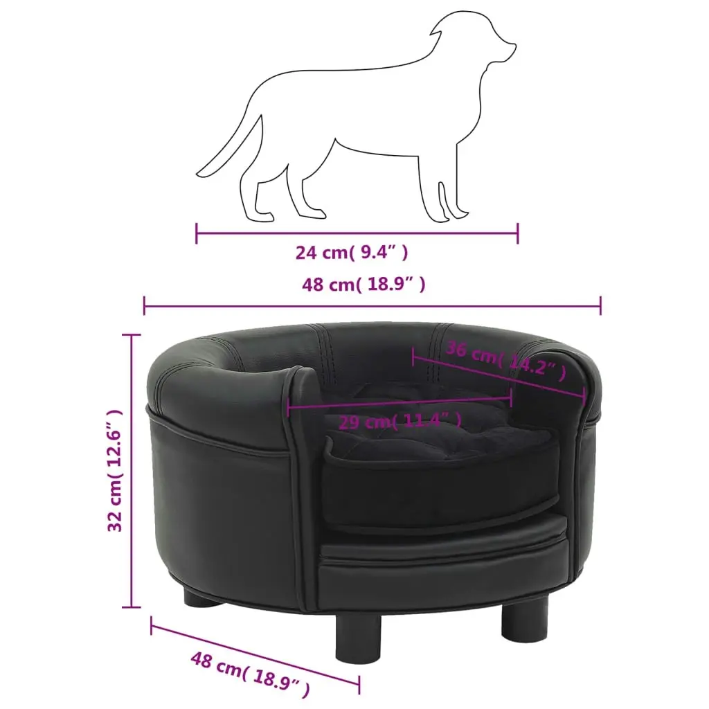 Dog Sofa Black 48x48x32 cm Plush and Faux Leather 170957