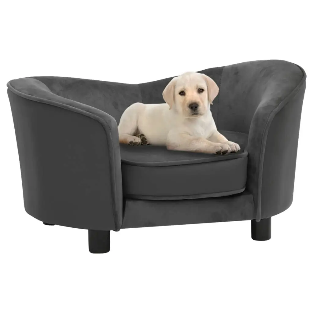 Dog Sofa Dark Grey 69x49x40 cm Plush and Faux Leather 171033